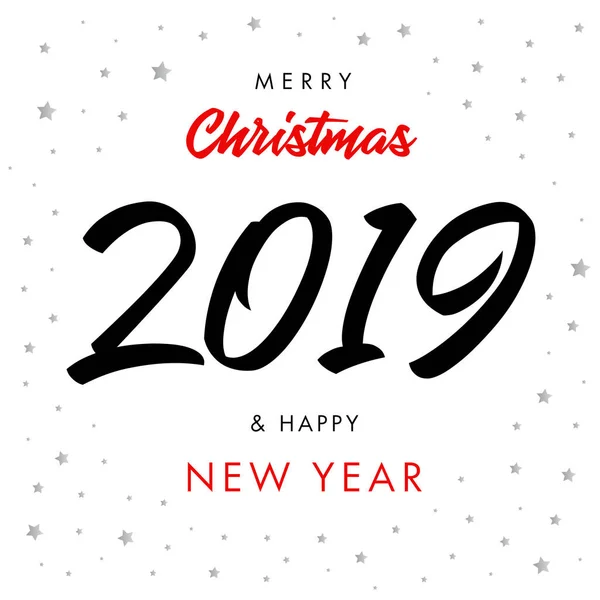 Feliz Navidad Caligrafía Número Negro 2019 Feliz Año Nuevo Tarjeta — Vector de stock