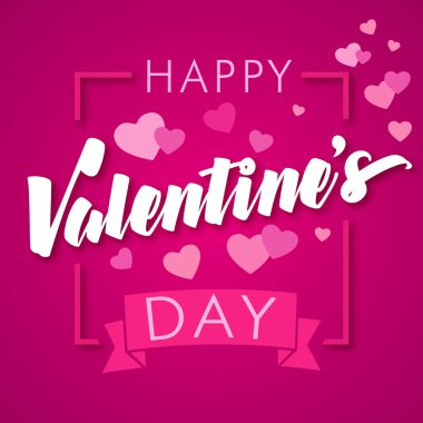 Mutlu Sevgililer günü pembe kalp tebrik kartı. Arka plan pembe Kalpler ve metin Happy Valentine's Day ile yazı Elegant. 14 Şubat, vektör çizim