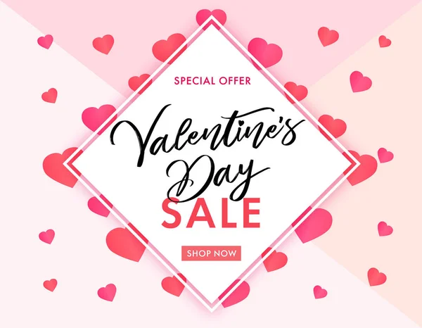 Valentines Day Sale Banner Pink Hearts Valentines Day Sale Banner — Stock Vector