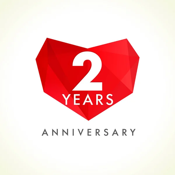 Years Anniversary Heart Logo Template Emblem 2Th Years Celebration Facet — Stock Vector