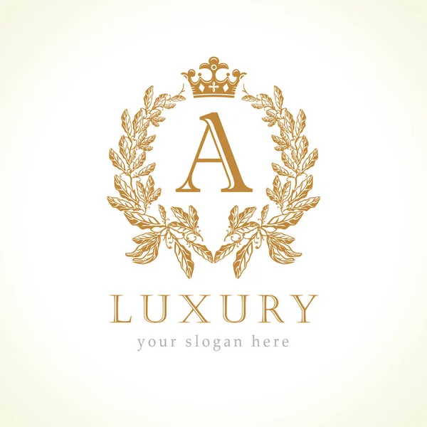 Luxe Une Lettre Couronne Logo Monogramme Laurel Élégante Belle Identité — Image vectorielle