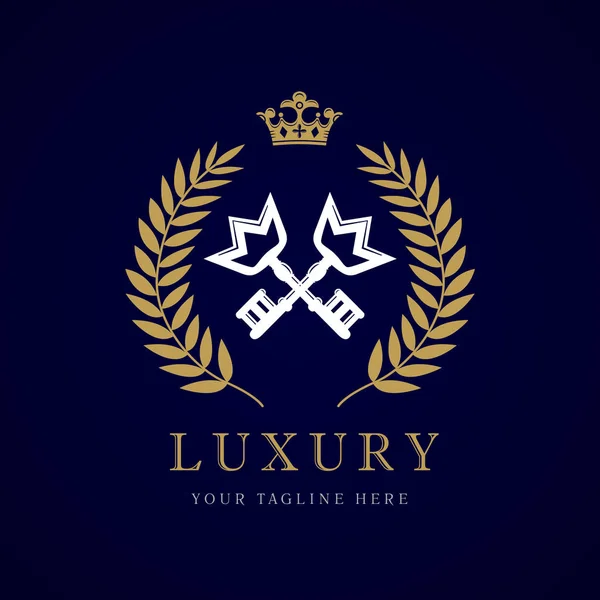 Luxus Szálloda Embléma Korona Arany Babér Elegáns Szép Kerek Identitás — Stock Vector