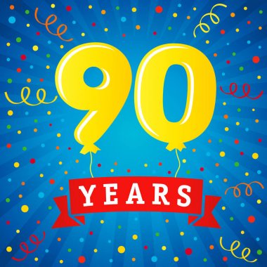 90 years anniversary celebration with colored balloons & confetti. Vector illustration design for your Celebration party the 90th years template numbers anniversary unique background, invitation card clipart