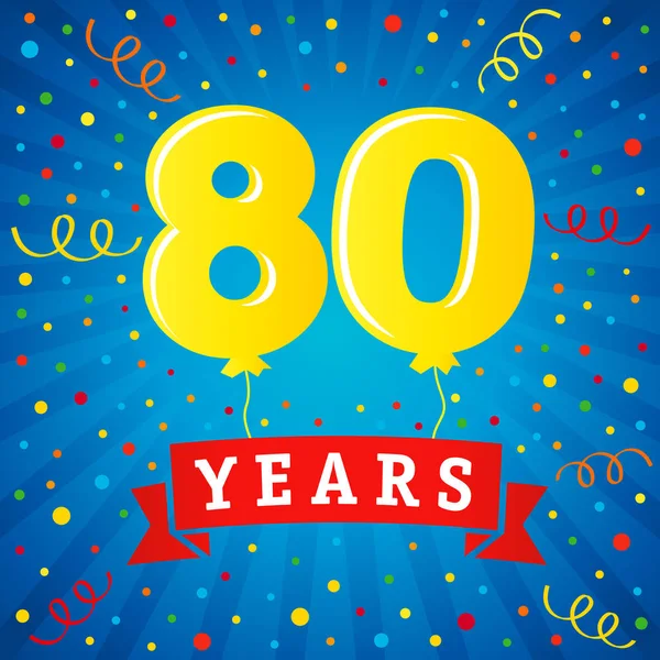 80 yıl yıldönümü kutlamaları renkli balonlar ve konfeti ile. Vektör çizim tasarım kutlama parti 80 yıl şablon numaraları benzersiz arka plan yıldönümü, davetiye
