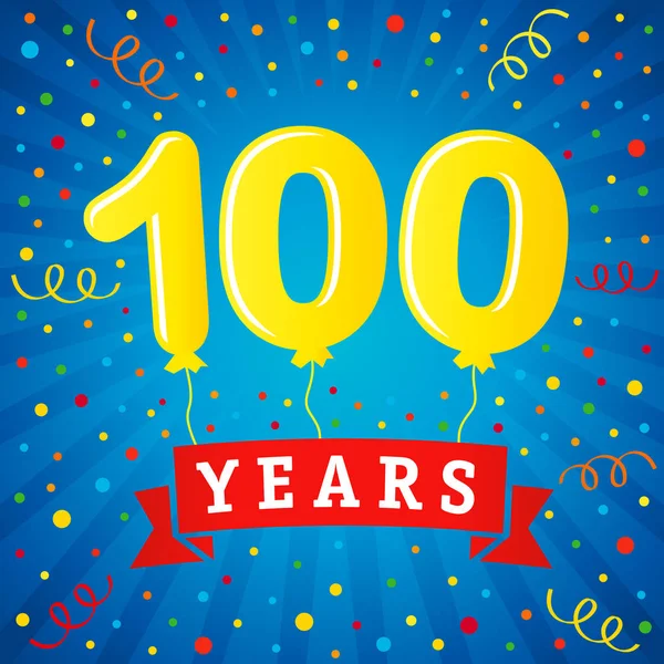 100 Years Anniversary Celebration Colored Balloons Confetti Vector Illustration Design — Stock Vector
