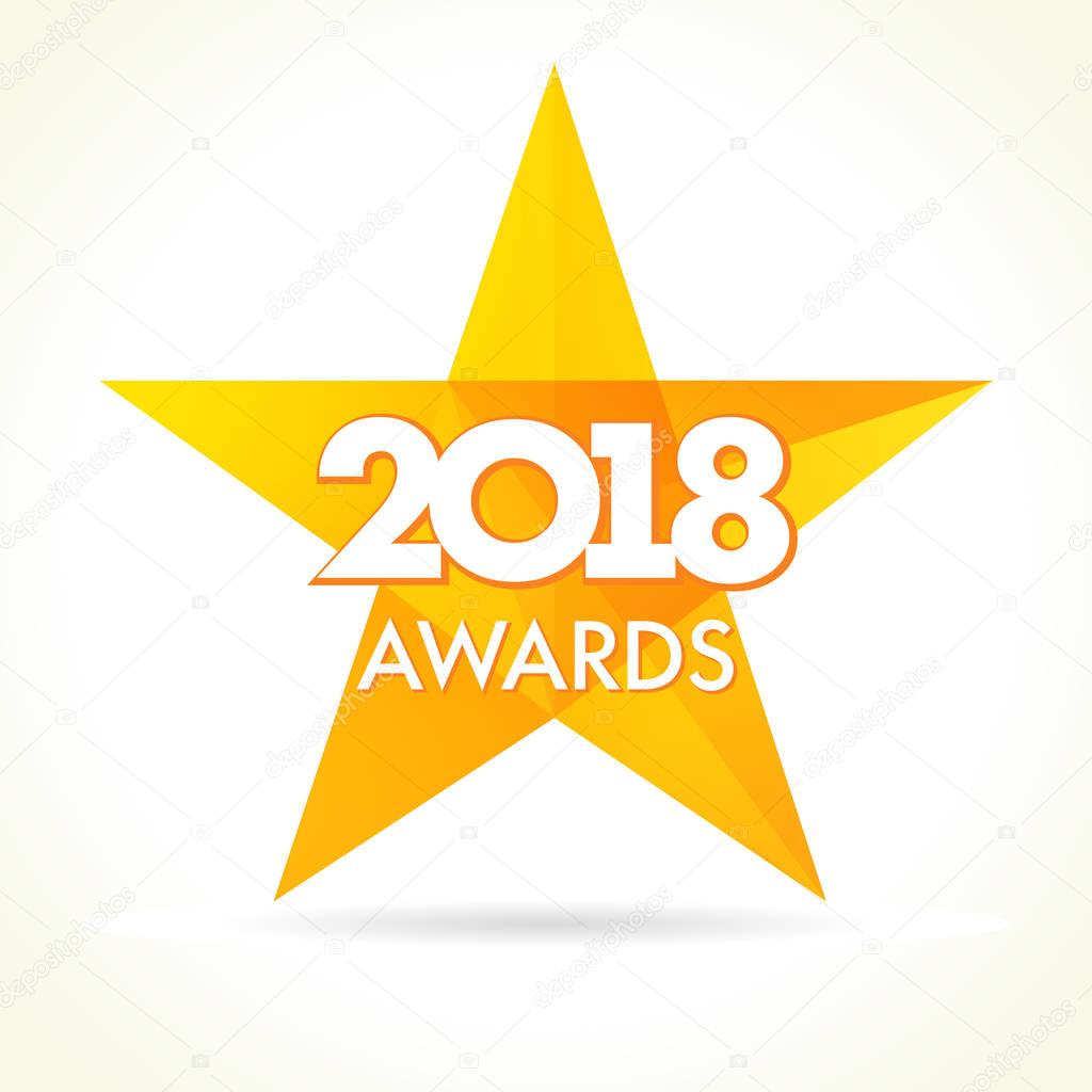 2018 awards star logo. Golden label vector facet star award 2018 on white background