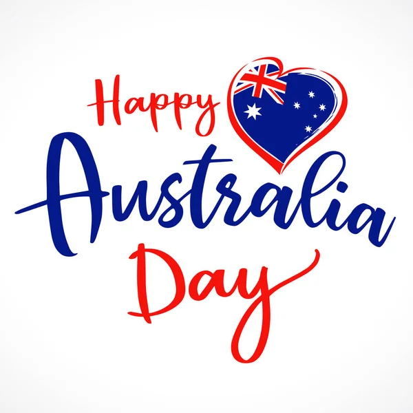 Letras Dia Austrália Feliz Emblema Coração Bandeira Austrália Com Forma —  Vetores de Stock