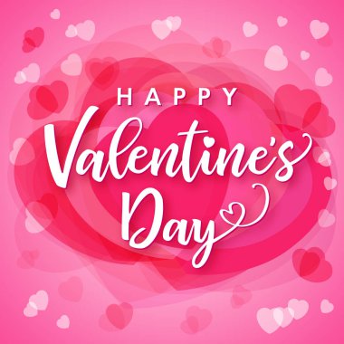 Sevgililer günü pembe kalpler arka plan için hat yazı. Kart şablonu metin mutlu Sevgililer günü ve kalpleri ile pembe tebrik. Vektör çizim