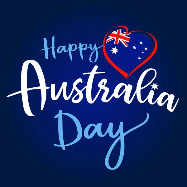 Happy Australia Day Lettering Bandeira Cartão Saudação Coração Ilustração Vetorial —  Vetores de Stock