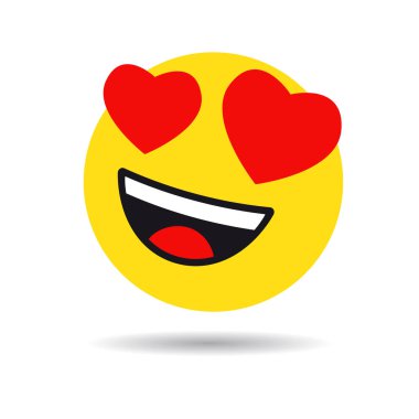 Aşk ifade simgesinde gülümse, kalbimizde gözleri seviyorum. Vektör ifade emoji düz kalp gözleri sembol