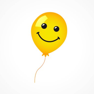 Beyaz zemin üzerine sarı balon, gülümseyen. Vektör ifade emoji düz gülümseme sarı helyum balonu