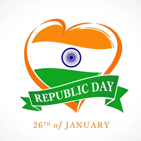 Ilustración Del Día República India Feliz Enero Celebración Con Corazón — Archivo Imágenes Vectoriales