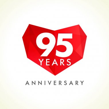 Yıldönümü 95 yaşında logo kalpleri ile kutluyor. Lüks kutluyor Selamlar, tebrik cam numaraları şablon lekeli. Sevgililer günü soyut duygusal güzel izole şekli.