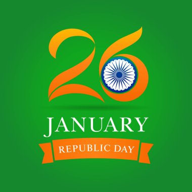 Happy Hint Cumhuriyeti günü kutlama kartı ulusal bayrak renkleri ile 26 Ocak Illustration. Vektör posteri veya başlığı arka plan Hint Cumhuriyet Bayramı 26 Ocak için Web sitesi başlık