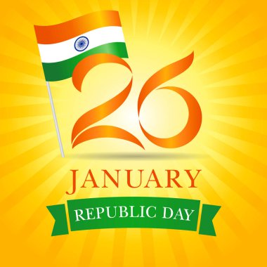 26 Ocak, mutlu Cumhuriyeti gün Şadırvan tebrik kartı. Vektör çizim için 26 Ocak Cumhuriyeti gün Şadırvan ulusal bayrak ve sarı çizgili arka plan üzerinde metin ile banner yazı