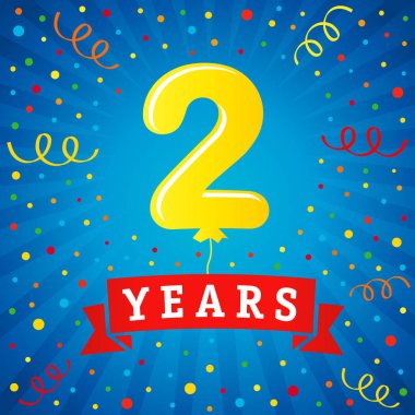 2 yıl yıldönümü kutlamaları renkli balon ve konfeti ile. Vektör çizim tasarım kutlama parti 2 yıl şablon numarası benzersiz arka plan yıldönümü, davet, kart
