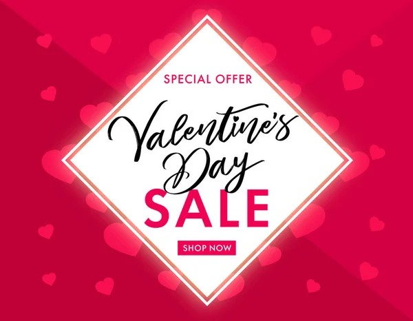 Sale Valentines Day Banner Pink Hearts Valentines Day Sale Banner — Stock Vector