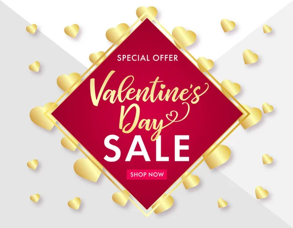 Sale Valentines Day Lettering Golden Hearts Banner Valentines Day Sale — Stock Vector