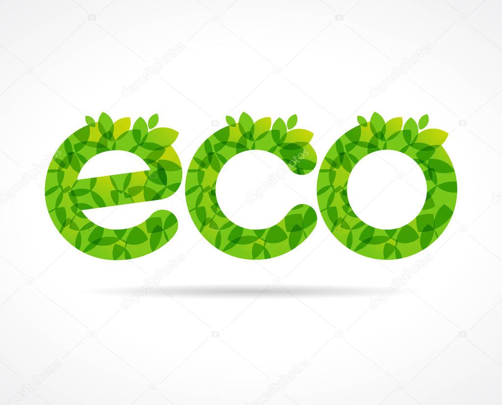 ECO green leaf logo. Eco food, organic bio products label. Vector green leaves lettering design template for ecology business