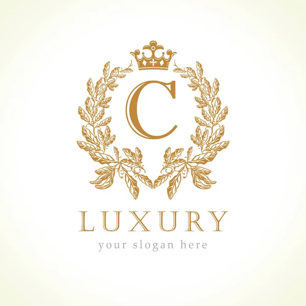 Luxe Lettre Couronne Logo Monogramme Laurel Élégante Belle Identité Ronde — Image vectorielle