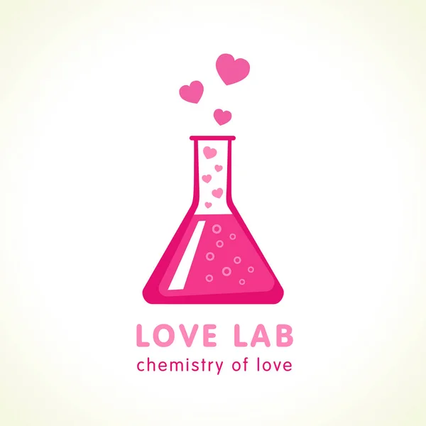 Love Lab Logo Design Vektorvorlage Flachmann Mit Rosa Herzen Symbol — Stockvektor