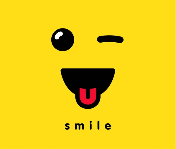 Smile Tongue Banner Template Winking Smiling Emoticon Vector Yellow Background — Stock Vector