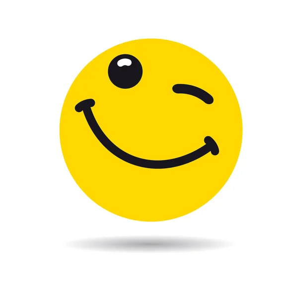 Big Smiling Emoticon Wink Symbol Winking Yellow Smile Flat Design — Stock Vector