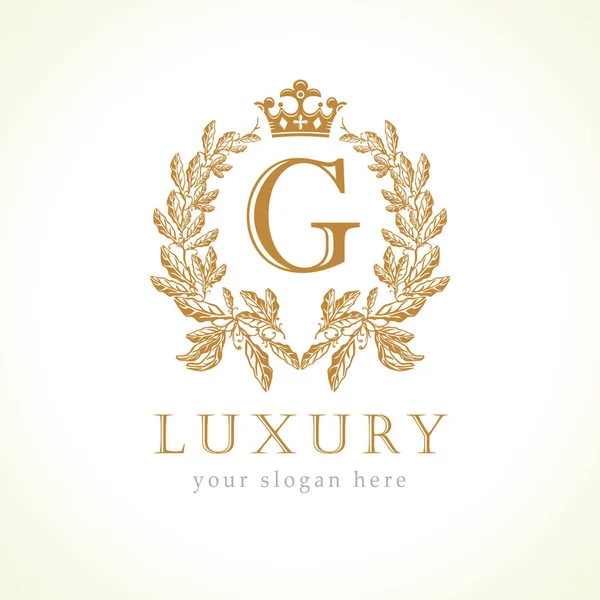 Luxo Letra Logotipo Monograma Coroa Laurel Elegante Bela Identidade Redonda —  Vetores de Stock
