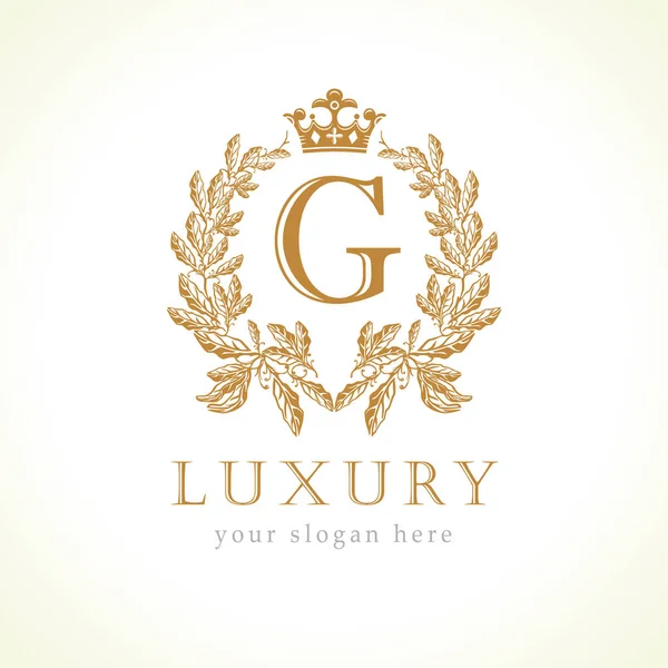 Luxe Lettre Couronne Logo Monogramme Laurel Élégante Belle Identité Ronde — Image vectorielle