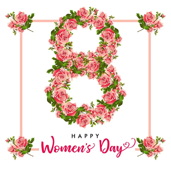Μαρτίου Ευτυχισμένη Γυναικών Μέρα Τριαντάφυλλο Λουλούδι Ευχετήρια Κάρτα Γράμματα Για — Διανυσματικό Αρχείο