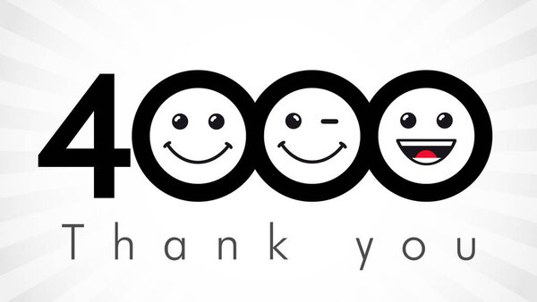 Спасибо 4000 подписчиков. Поздравляем черно-белое спасибо, изображение для чистых друзей в двух цветах, клиенты любят,% скидка. Круглый изолированный смайлик, улыбающийся людям. Абстрактное празднование логотипа
.