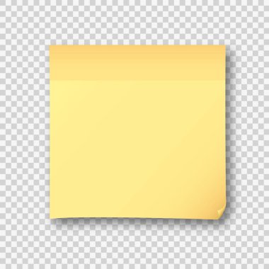 Sarı yazı Not kağıt levha etiket. Postane faturası vektör ya da şeffaf bir arka plan üzerinde izole gölge ile notepaper yapışkan hatırla