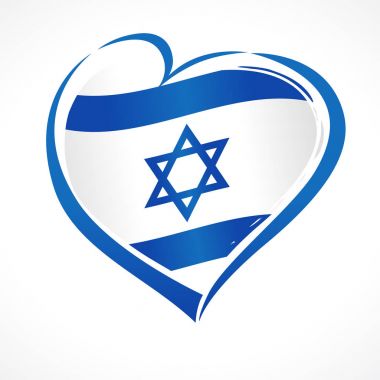 Love Israel, heart emblem national flag colored. Flag of Israel with heart shape for Israel Independence Day isolated on white background. Vector illustration clipart