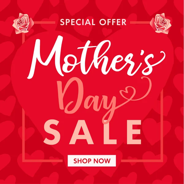 Feliz Dia Das Mães Rosa Flor Corações Venda Banner Vermelho —  Vetores de Stock
