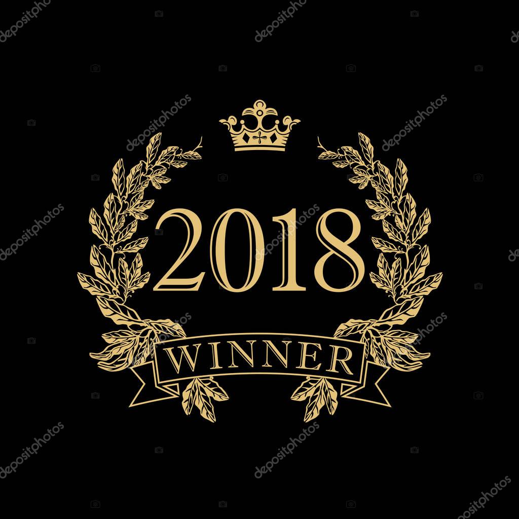 2018 awards. Greetings with palms framed. Luxurious isolated golden or silver round luxurious sign 20, 1, 8, 18, 21 and 28 anniversary or graduating numbers. Laurel branches template and victorious ribbon.