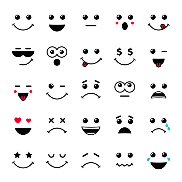 Conjunto Emoticons Ícones Linha Ilustração Emoji Sorriso Ícones Linha Arte — Vetor de Stock