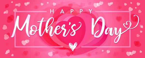 Feliz Día Madre Letras Elegantes Banner Corazones Color Rosa Caligrafía — Vector de stock