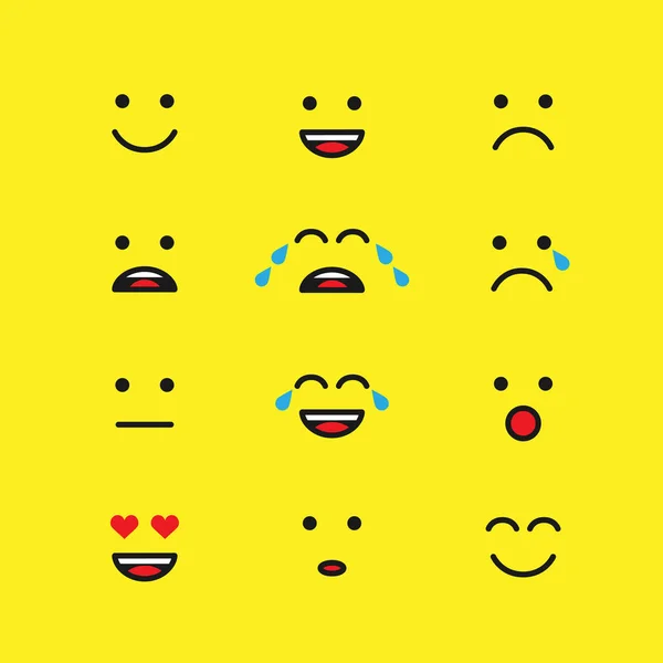 Conjunto Emoticons Ícones Linha Ilustração Emoji Ícones Sorriso Ilustração Arte — Vetor de Stock