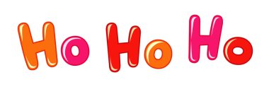 Ho-ho-ho Xmas bayrağı. Yatay beyaz arka plan ve parlak 3d ho-ho! Dekoratif kırmızı harfler. Soyut grafik tasarım şablonu. Minimalizm tarzında tebrik kartı. Mutlu Noeller. Tebrikler.