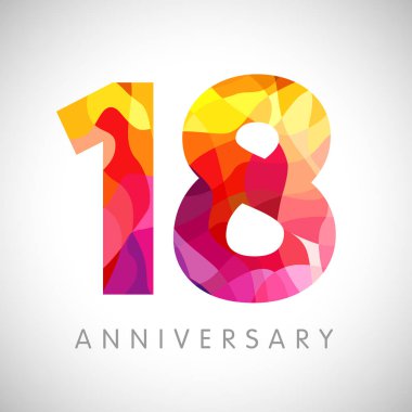18. yıldönümü numaraları. 18 yaşında, sarı renkli logoti. Yaş olarak tebrik ederim, tebrik ederim. Soyut grafik tasarım şablonu. Yaratıcı 1, 8 3 boyutlu rakamlar. Yüzde 18 'e kadar indirimli..