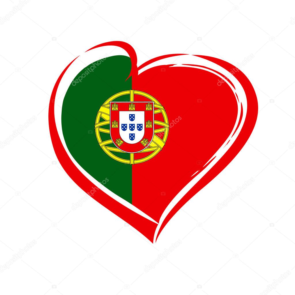 Love Portugal, heart flag emblem in national colors. Flag of Portuguese with heart shape for Restoration of Independence Day 1 December, isolated on white background. Vector illustration