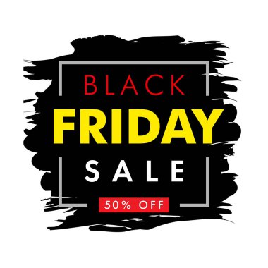 Üzerinde fırça boyası yazılı Kara Cuma afişi. El ilanı ve poster için% 50 'ye kadar indirim var. Vektör şablonu tasarımı