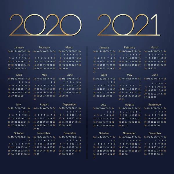 Kalender 2020 2021 Vierkante Schema Indeling Digitaal Logotype Minimalistische Stijl — Stockvector