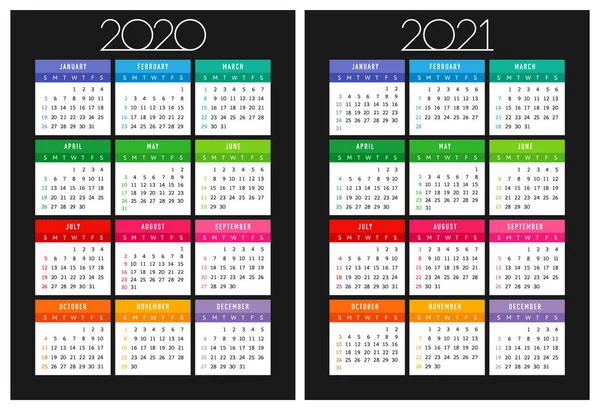 Calendario 2020 2021 Diseño Horario Cuadrado Logotipo Navidad Estilo Minimalista — Vector de stock