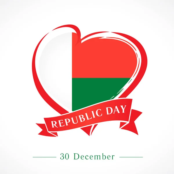 Flag Malagasy Heart Shape Anniversary Democratic Republic Madagascar December Love — Stock Vector