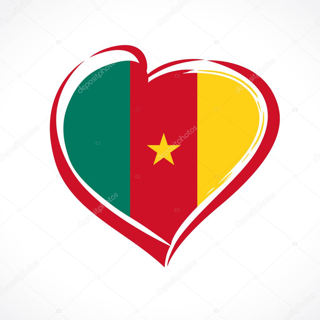 Love Cameroon, heart flag emblem in national colors. Flag of Cameroonian with heart shape for Independence Day in Cameroon, 1 January. Vector illustration