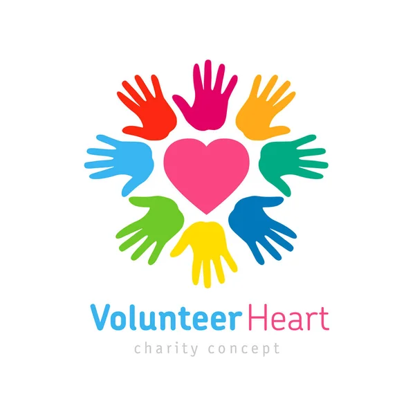 Heart Open Colored Palms Concept Child Charity Volunteering Love Kindness — Stock Vector