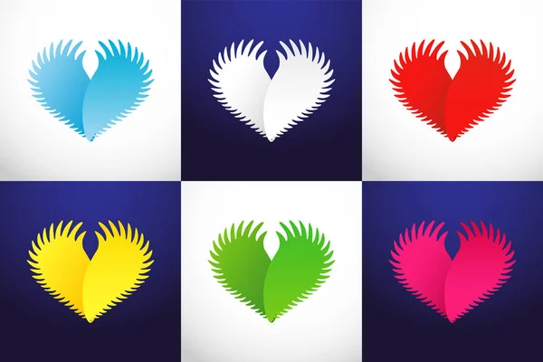 Cœur Comme Les Ailes Logo Créatif Sur Fond Blanc Bleu — Image vectorielle