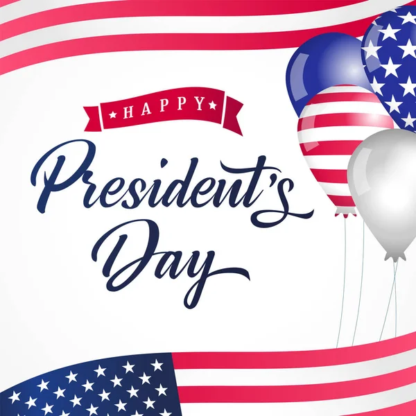 Joyeux Jour Des Présidents Usa Ballons Drapeaux Carte Lettrage Illustration — Image vectorielle