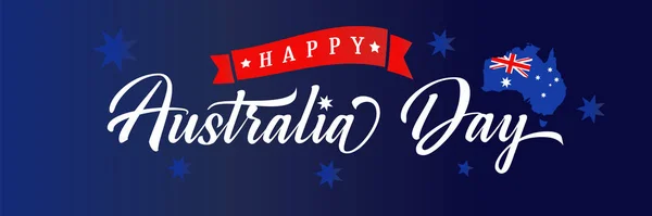 Feliz Dia Austrália Elegante Cartaz Lettering Mapa Austrália Com Bandeira —  Vetores de Stock